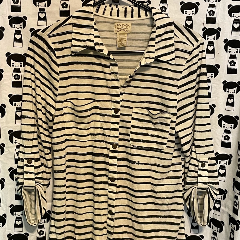 Black and White Striped Button Down Eyelash Couture Size Small Good Condition